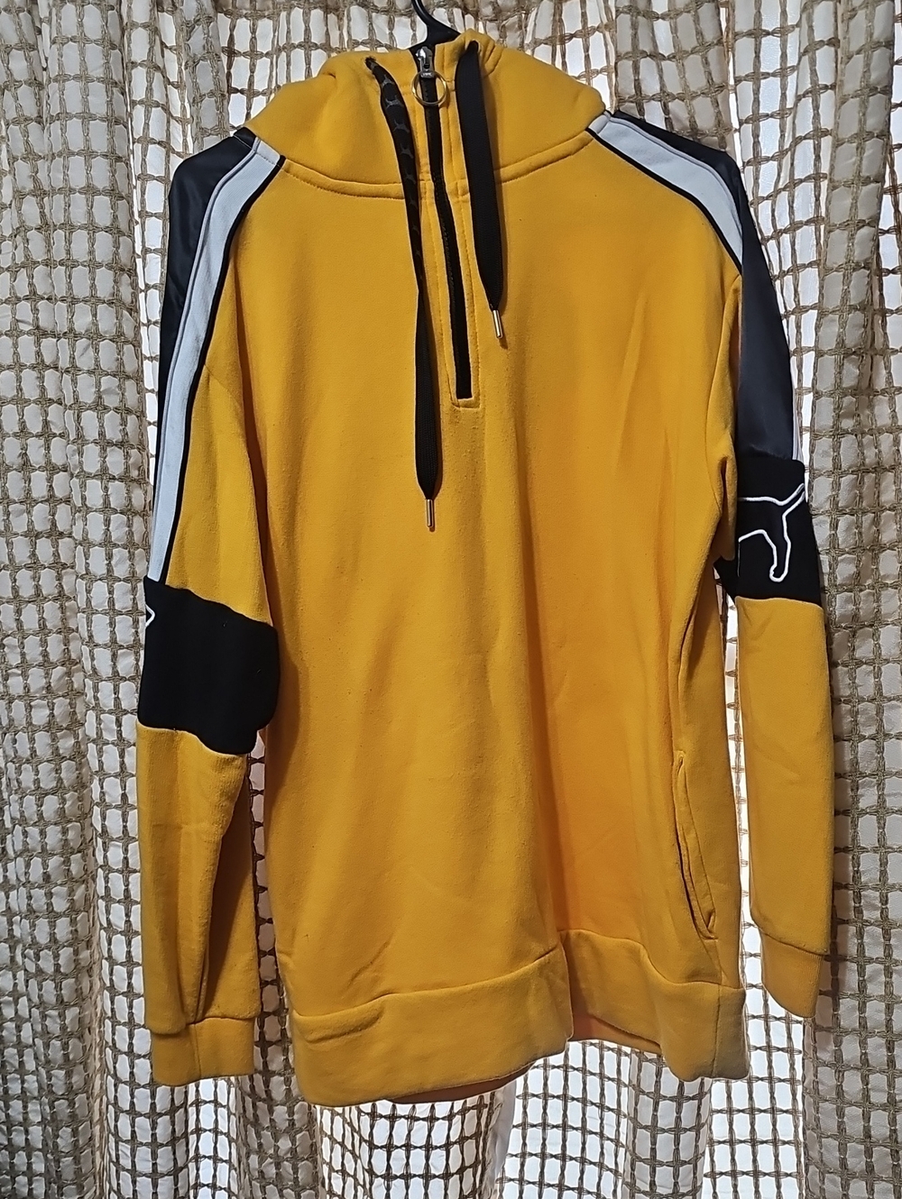 PINK Victoria's Secret Yellow Hooded Pullover with Black & White Accents